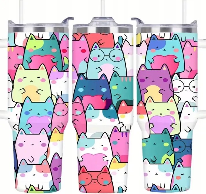 Thermo bögre termosz nagy kulacs Színes Macskák Kawaii macska Pop Art 1200ml