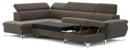 CATANIA baloldali barna U-alakú sarokkanapé tárolóval, ággyá nyitható