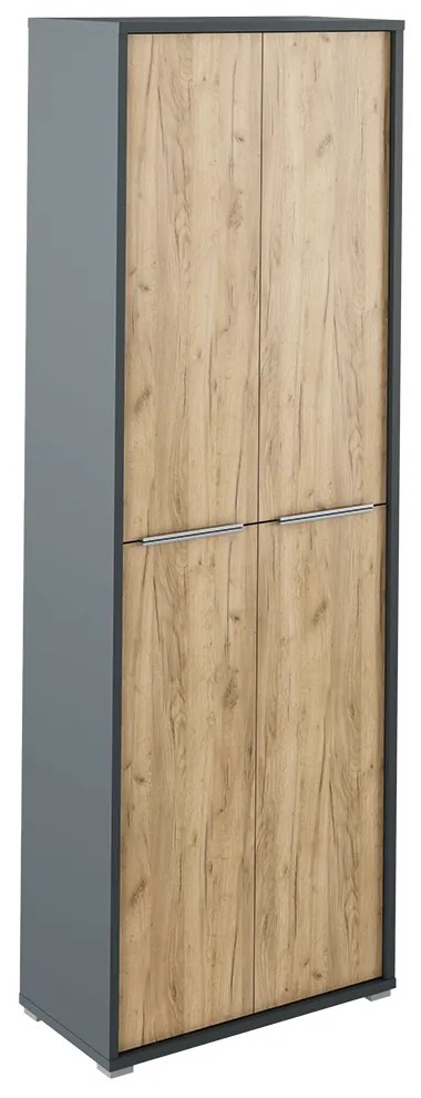 Magas szekrény polcokkal, grafit/tölgyfa artisan, RIOMA NEW TYP 05
