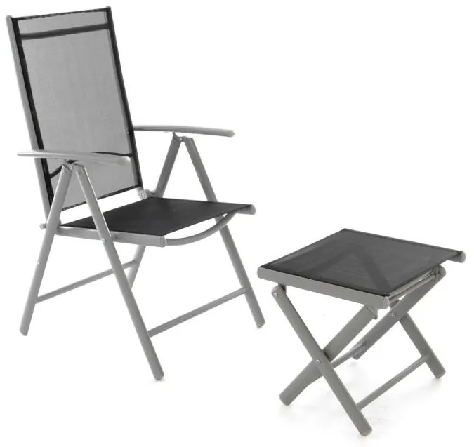Alumínium összecsukható szék lábtartóval világos szürke
