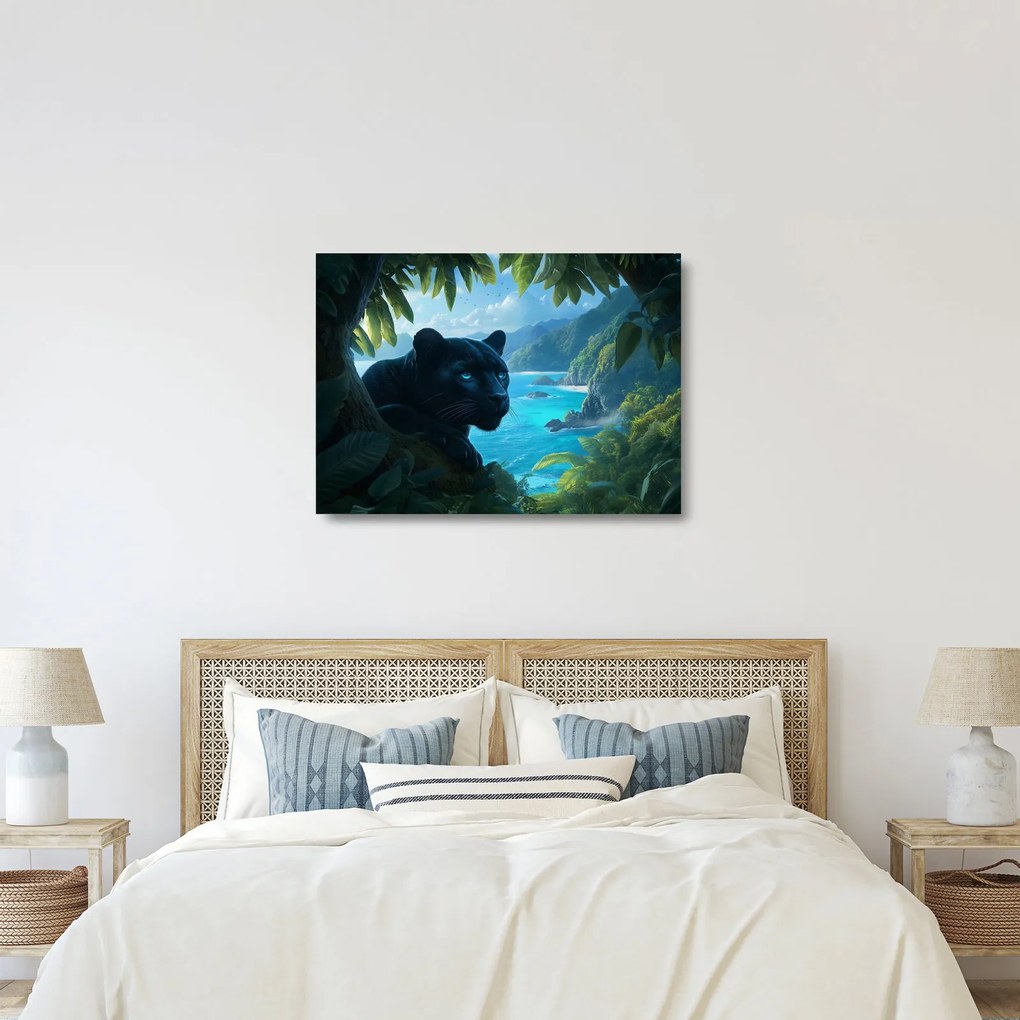 Üveg kép - Fekete párduc a dzsungelben (70x50 cm)