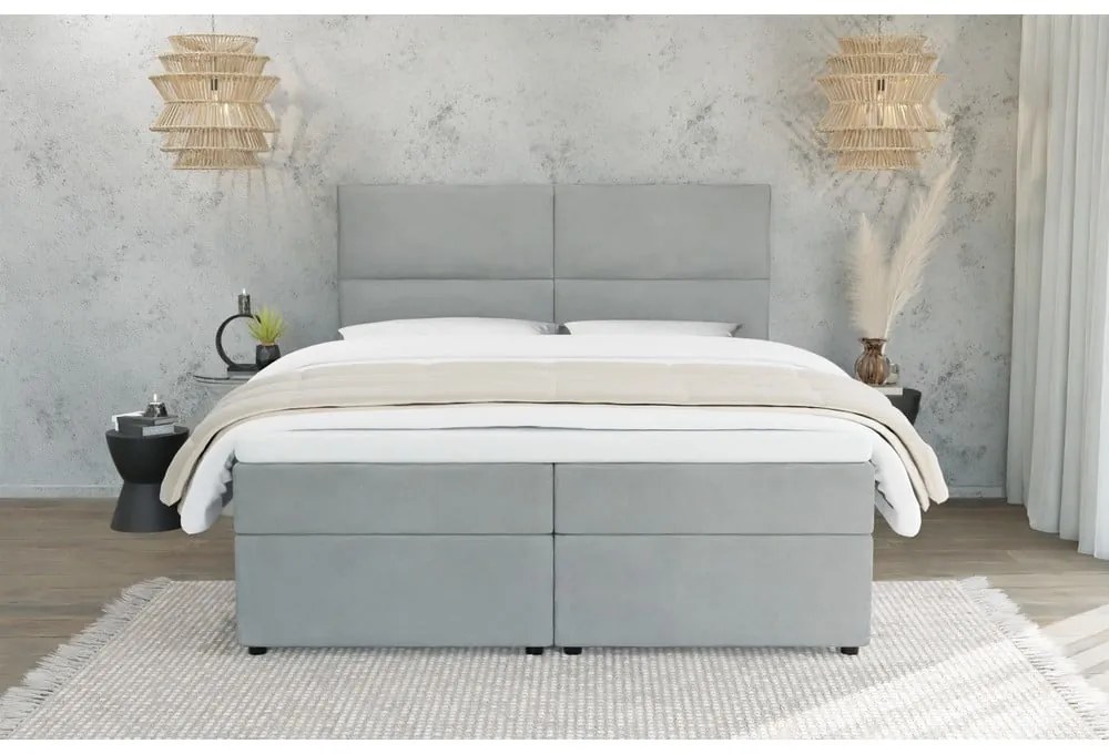Világosszürke ágyneműtartós boxspring ágy 160x200 cm Rico – Ropez
