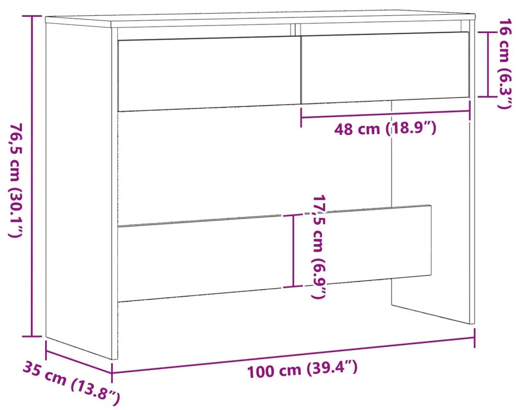 Fekete Tölgy Konzolasztal - 100x35x76.5 cm - Mérnöki Fa