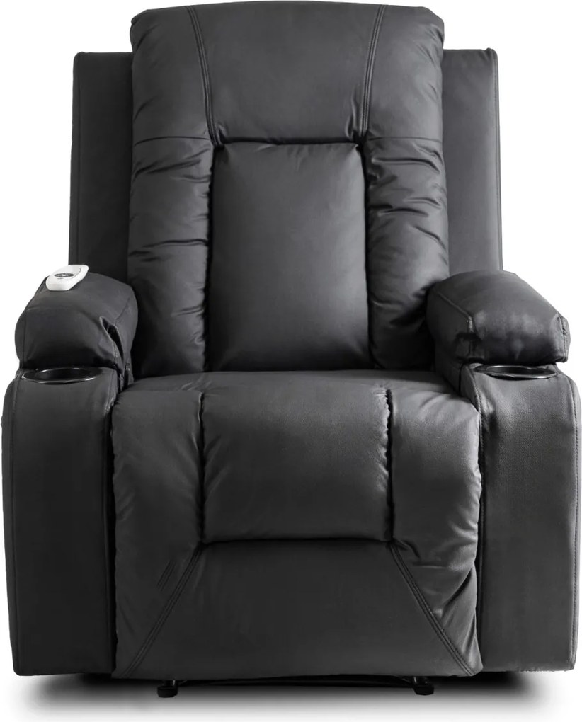 Masszírozós dönthető fotel fekete színben, műbőr kárpittal BOX