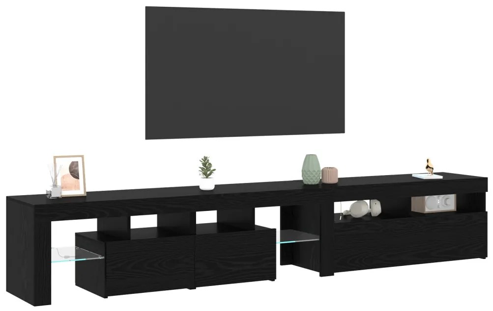 TV szekrény 2 db LED fényekkel Fekete tölgy Mérnöki fa