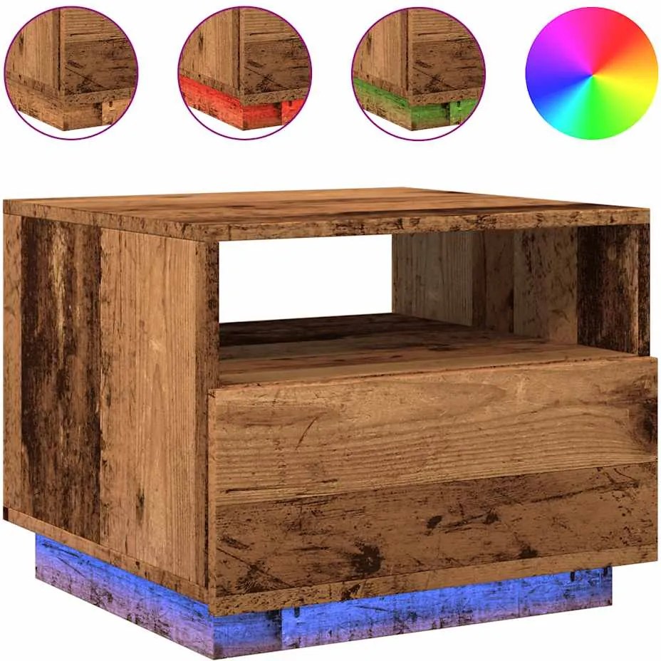 vidaXL antik fa színű dohányzóasztal LED-lámpákkal 50 x 49 x 40 cm