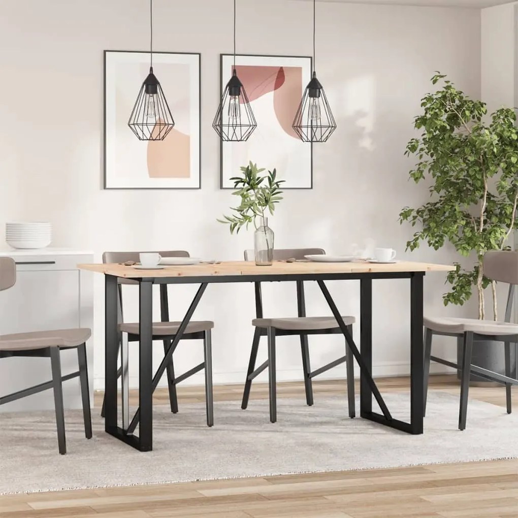 Tömör fenyőfa és acél étkezőasztal O-vázzal 160x80x75 cm