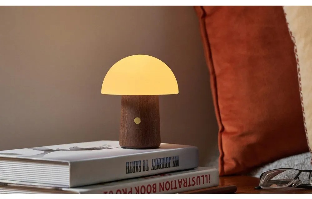 Fehér-sötét natúr színű LED asztali lámpa (magasság 12,5 cm) Alice Mushroom – Gingko