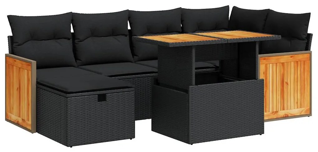8 részes fekete polyrattan kerti ülőgarnitúra párnákkal