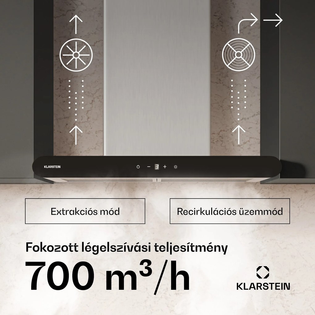 Klarstein CurveVent páraelszívó, 700 m³/h, Touch, LED, 110 W, EEK A+