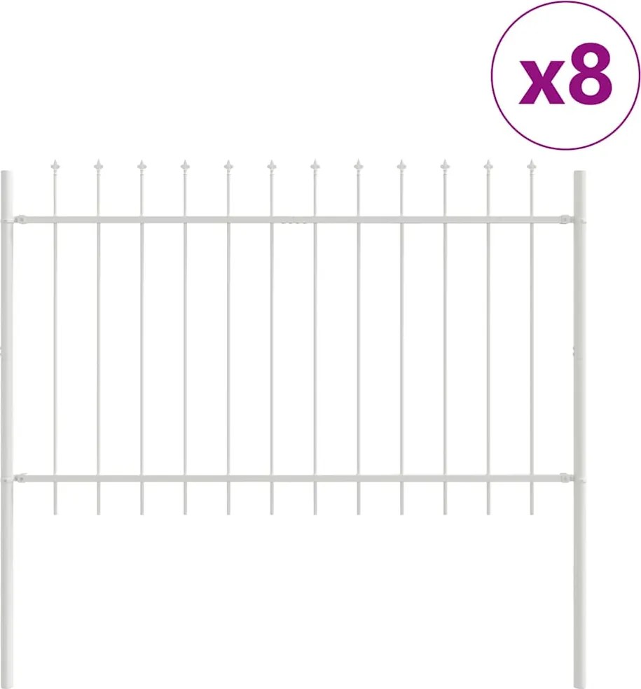 vidaXL Kerti Kerítés 8 pcs Fehér 13,6 x 0,8 m Porfestett acél