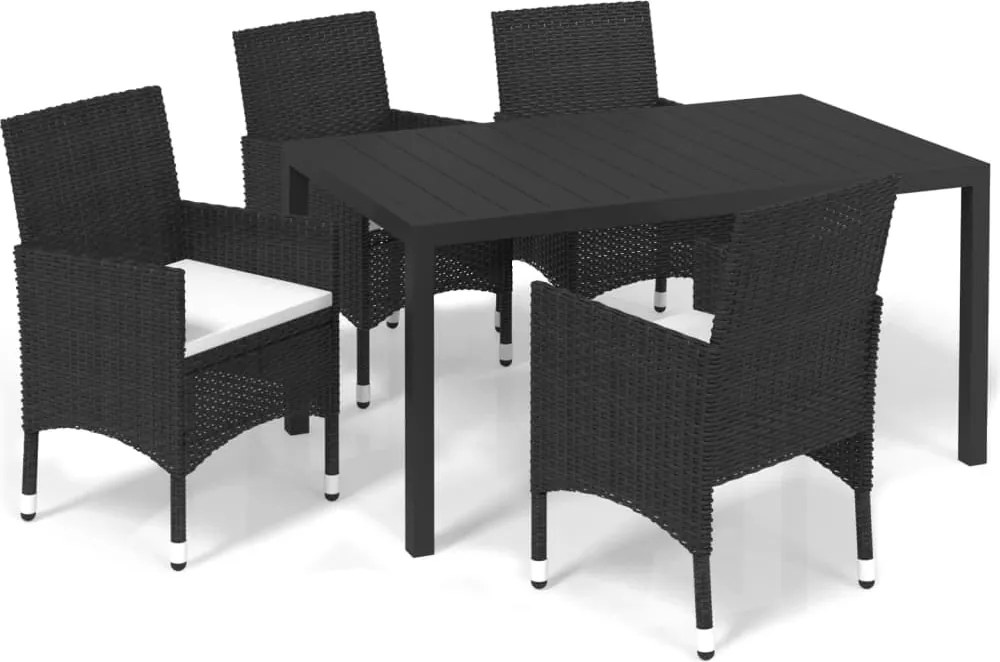 vidaXL 5 részes fekete polyrattan kerti étkezőgarnitúra párnákkal