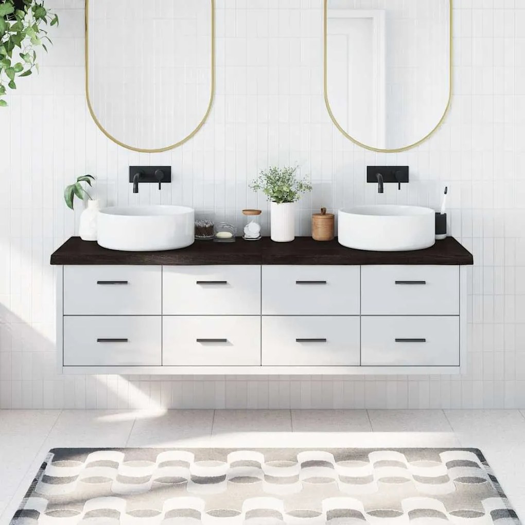 sötétbarna kezelt tömör fa fürdőszobai pult 180x50x(2-6) cm