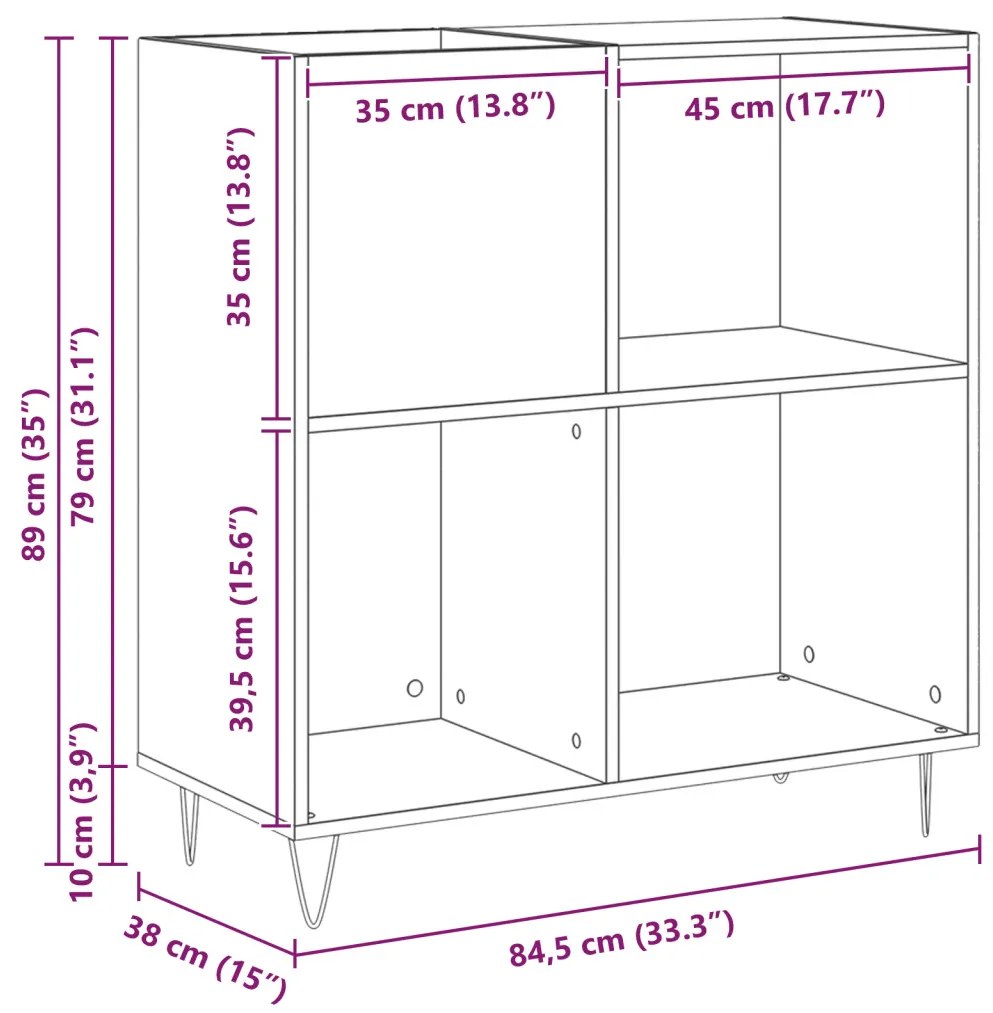 Rekord Szekrény Fekete Tölgy 84,5x38x90 cm Rétegelt Fa