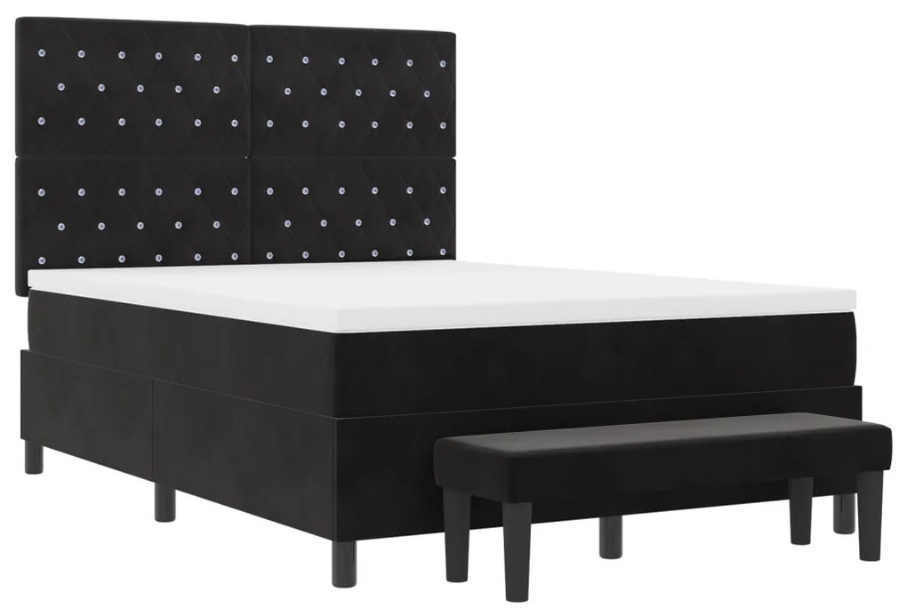 Box Spring Ágy Matraccal és Pad Fekete 140x190 cm Bársonyos