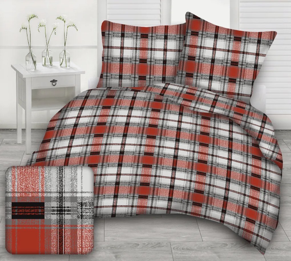 Krepp lapok Kockás Piros TiaHome - 1x Párna 90x70cm, 1x Paplan 140x200cm