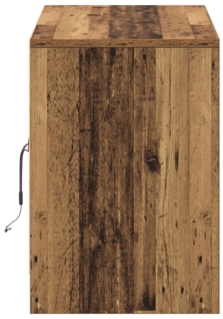 TV Szekrény LED Fényekkel - Régi Fa, 100x34x50 cm-es Műanyag Állványon.