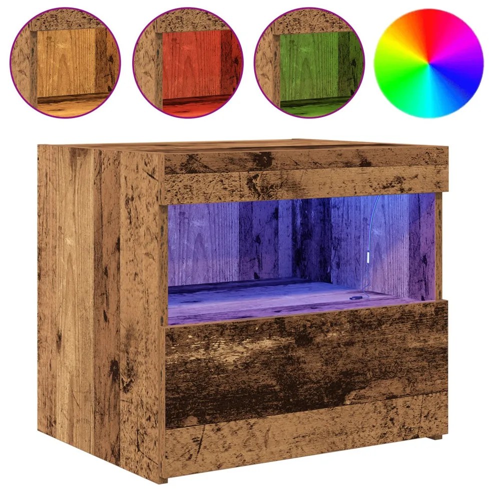 Éjjeli szekrény LED világítással 2 db Régi fa 50x40x45 cm