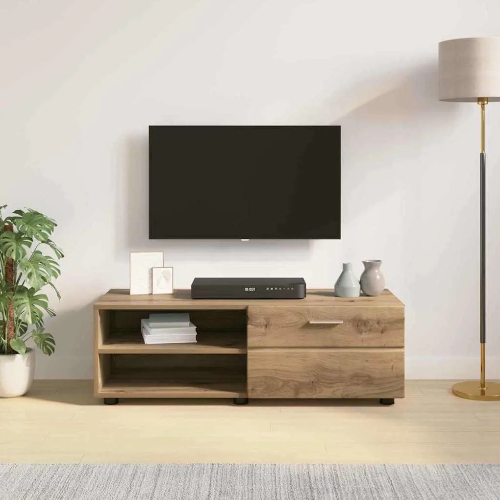 TV szekrény fiókkal kézműves tölgy 100.5 x 39 x 30 cm Faanyag