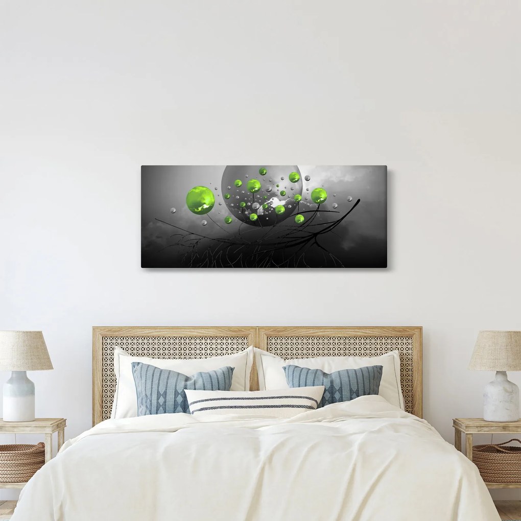 Zöld absztrakt gömbök képe (120x50 cm)