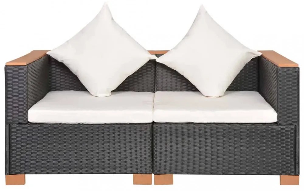 fekete polyrattan kerti kanapé