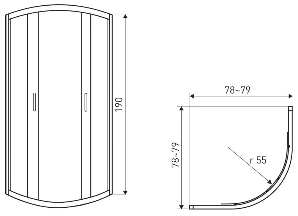 Soho Black 80 íves zuhanykabin zuhanytálca nélkül