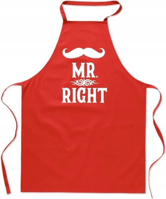 Konyhai Kötény piros Valentin Napi Esküvői ajándék Mr Right férfi FA_448_cw