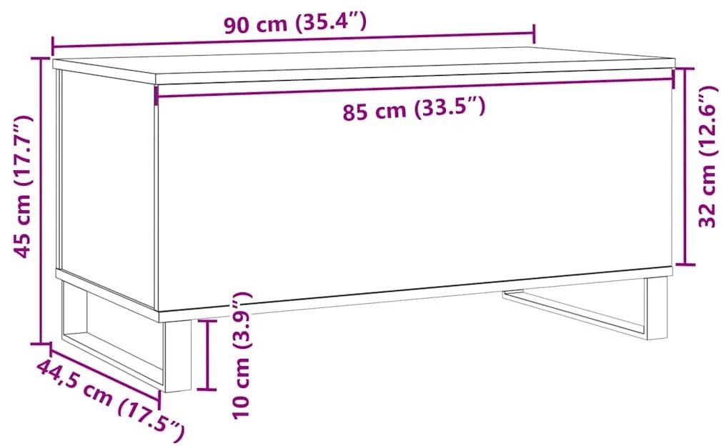 antik fa színű szerelt fa dohányzóasztal 90 x 44,5 x 45 cm