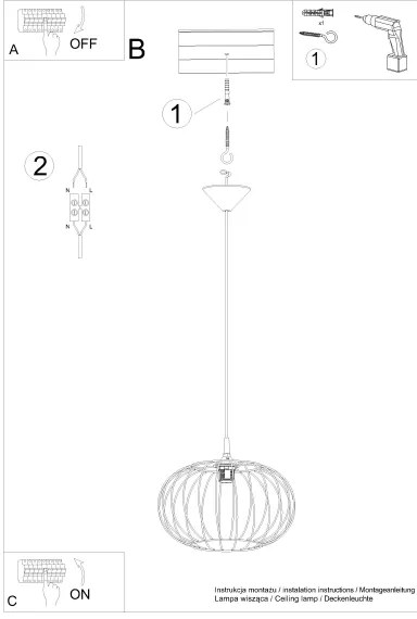 Sollux SL.1185 - Csillár zsinóron TSUNO 1xE27/15W/230V fekete
