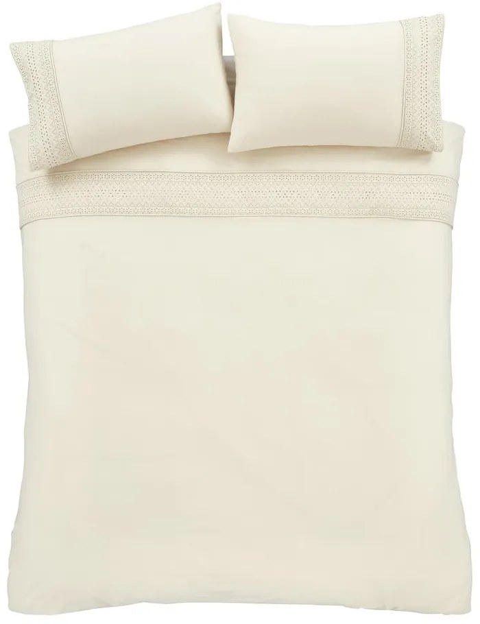 Krémszínű kétszemélyes-hosszabbított ágyneműhuzat 230x220 cm Broderie Anglaise – Catherine Lansfield