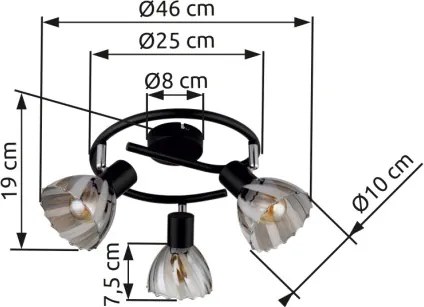 Globo 54315S-3 Mennyezeti spotlámpa, fém fekete matt, króm, füstszínű üveg, szatírozott, forgatható, ø: 460mm, M: 190mm, 3x E14 40W 230V, 3x E14 40W 230V izzók nélkül