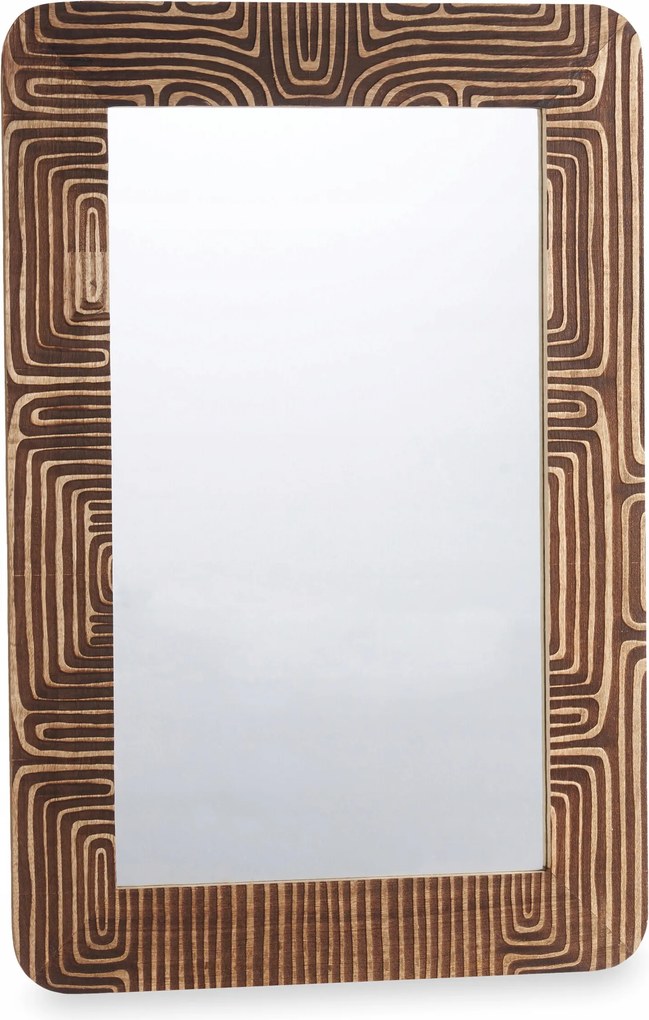 Fali Tükör Akasztós Nagy Téglalap Alakú Fa Barna Keret 60 X 90 CM
