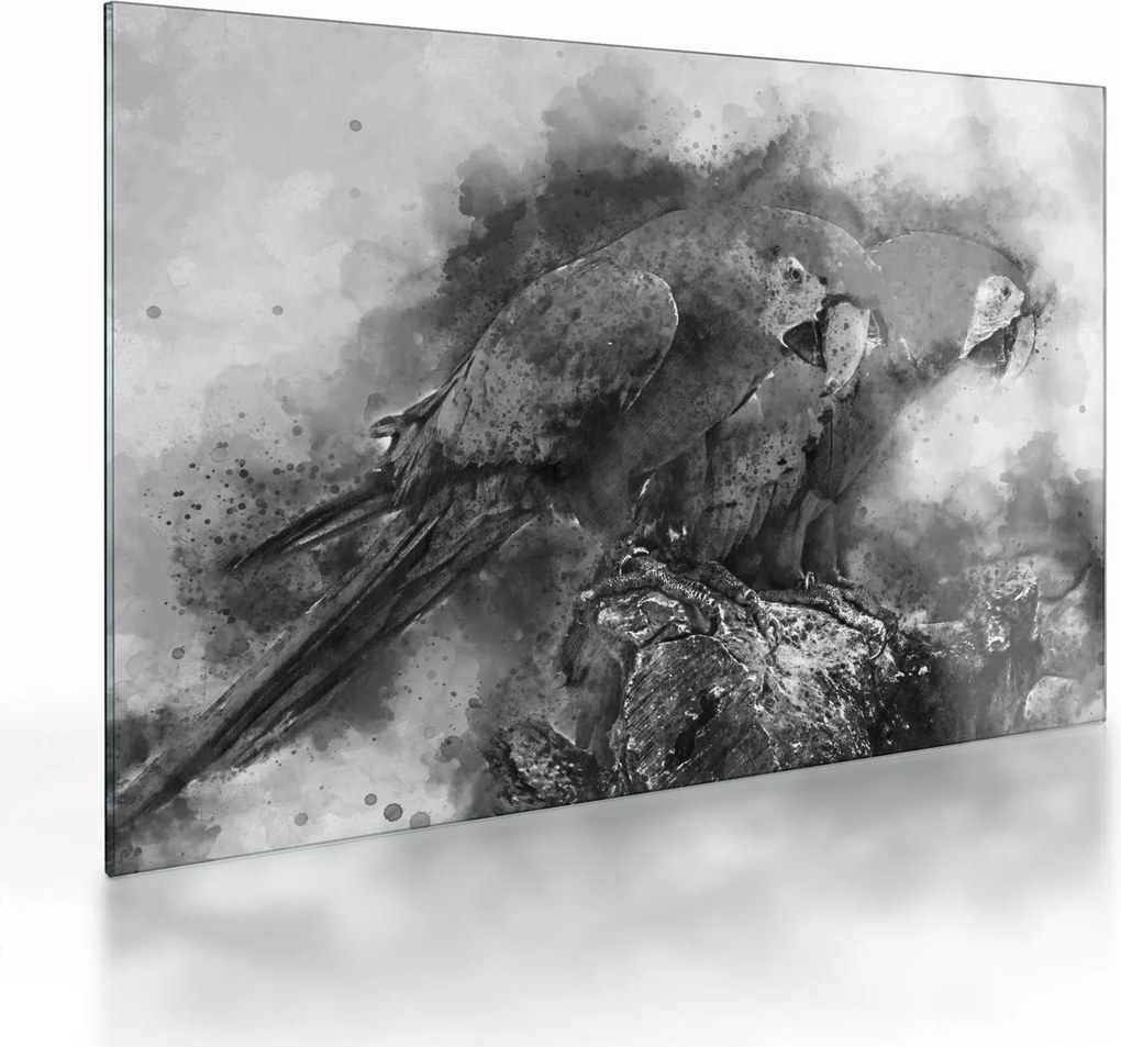 Üveg kép - Akvarell papagájok (70x50 cm)