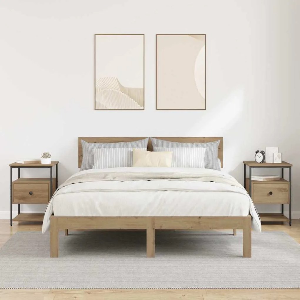 Éjjeliszekrény 2 pcs kézműves tölgy 40 x 42 x 56 cm Faanyag