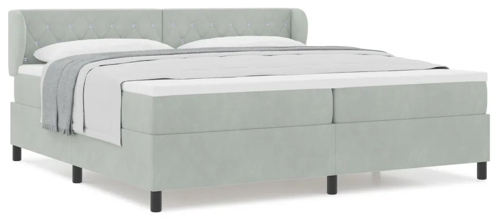 Boxspring Ágy Matrac, Világosszürke, 200x200 cm, Bársony