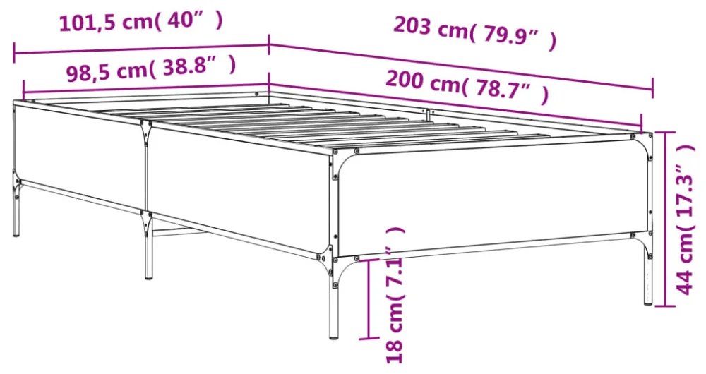 sonoma tölgyszínű szerelt fa és fém ágykeret 100 x 200 cm