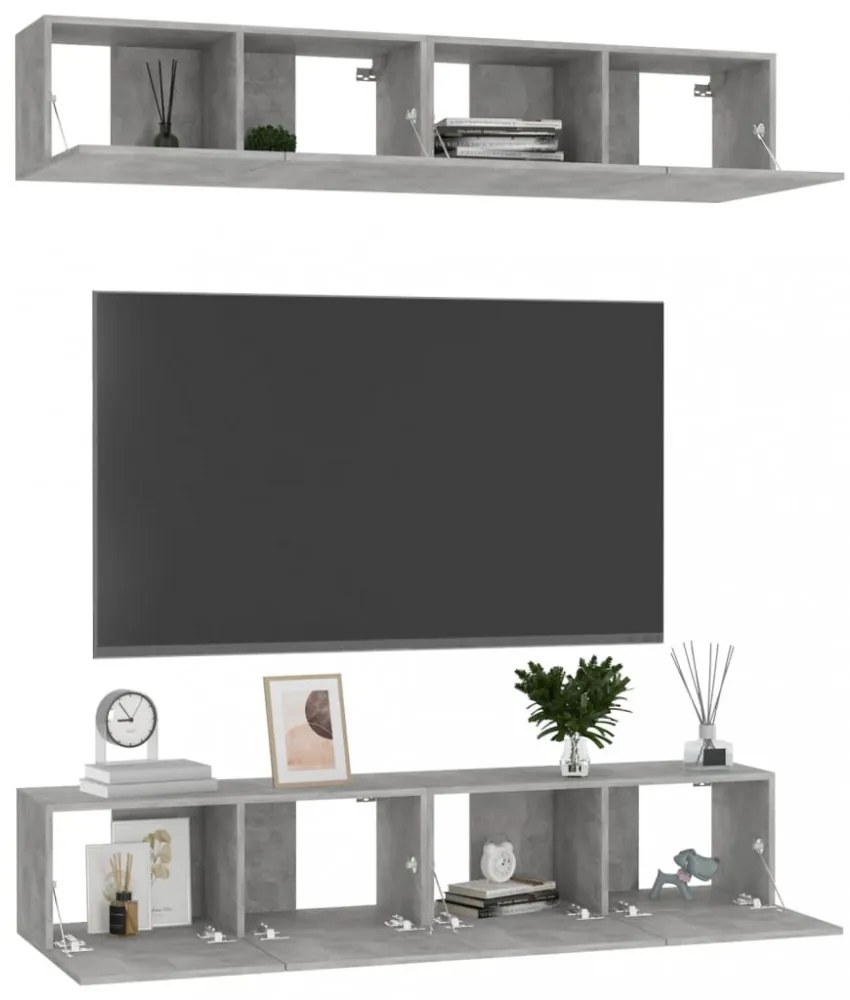 4 db betonszürke szerelt fa TV-szekrény 80 x 30 x 30 cm