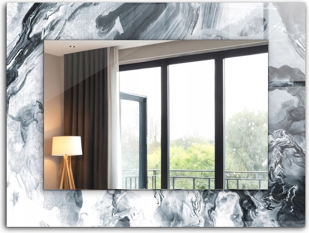 Tükör üveg kerettel és grafikával 80x60 cm Absztrakt festőkompozíció