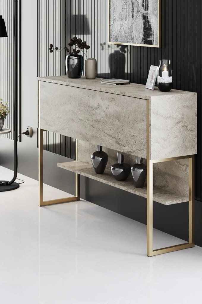 Luxe - travertin/arany komód