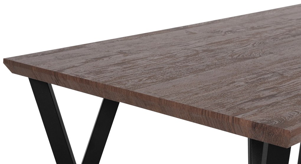 Egyedi Sötét Fa Asztal Fekete Lábazattal 140 x 80 cm BRAVO Beliani