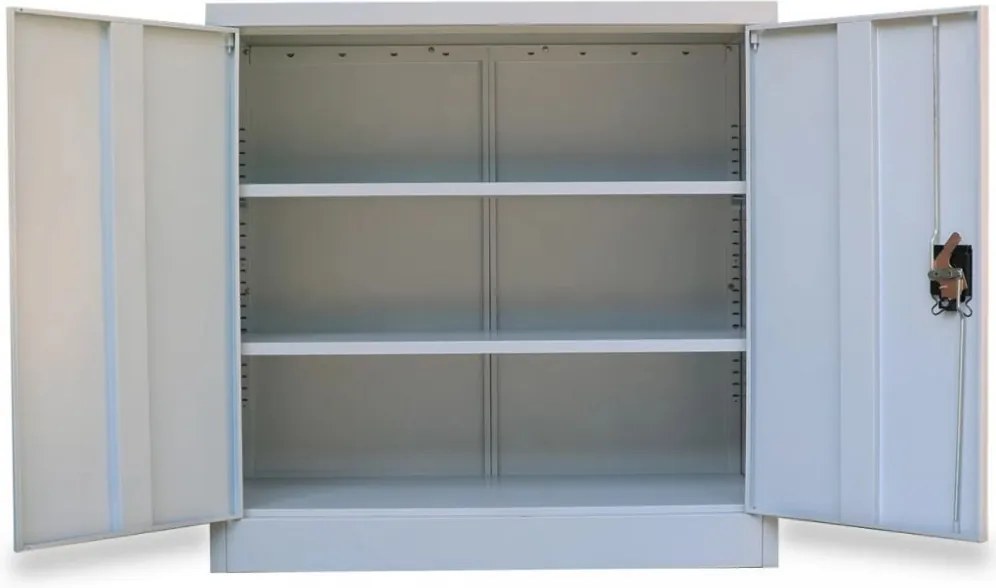 szürke kétajtós acél irodai szekrény 90 cm
