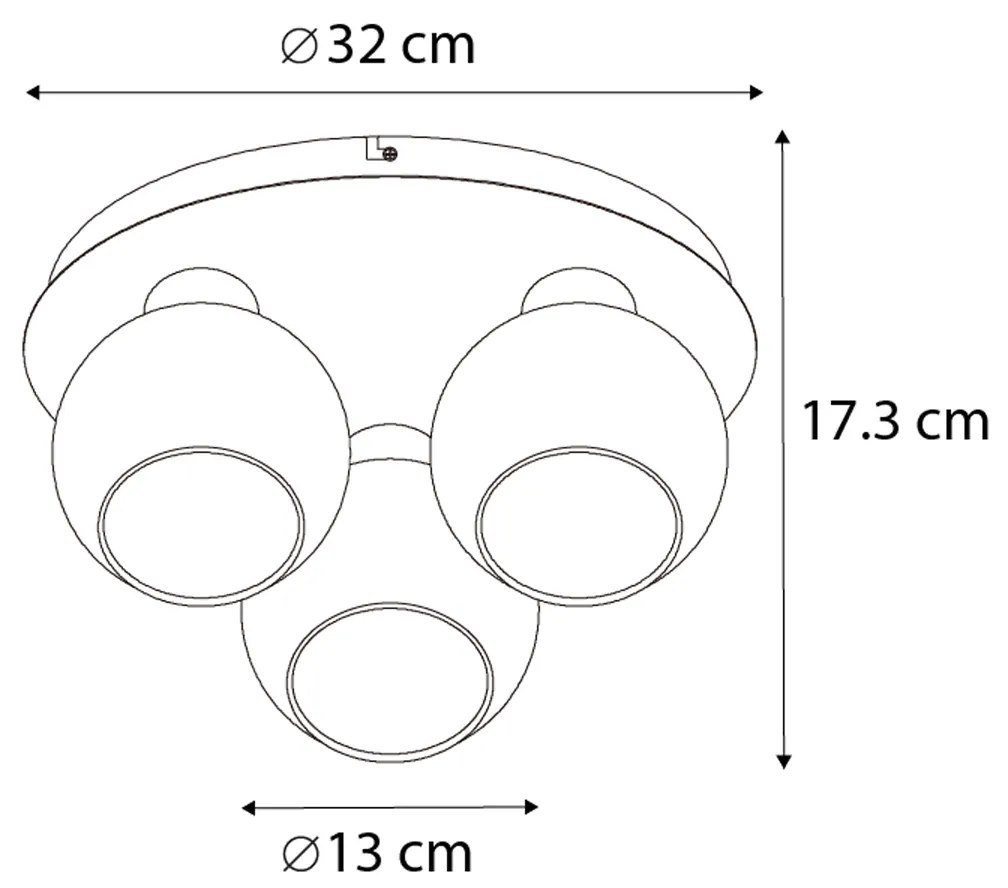 Okos mennyezeti lámpa fekete füstüveggel, 3 izzóval, WiFi A60-nal - Vidro