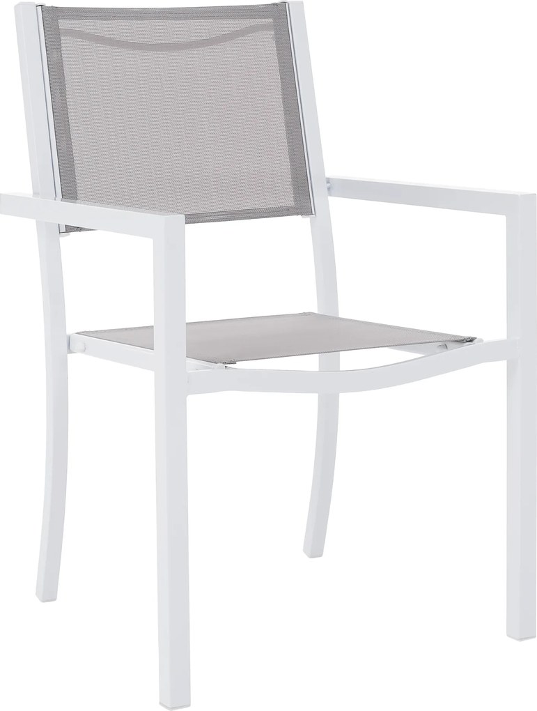 Kerti rakásolható szék, fehér acél/világosszürke, DORIO