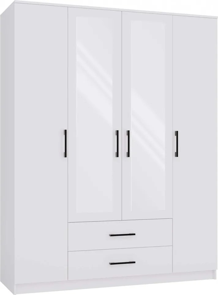 Romana Gardróbszekrény 160 CM Fehér Tükör 2 Ajtó 2 Fiók Hálószoba Előszoba