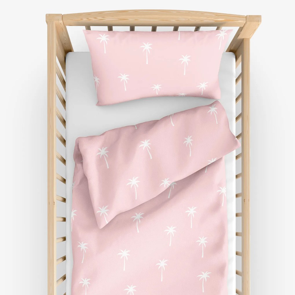 Goldea gyermek pamut ágyneműhuzat kiságyba - pálmák pasztell rózsaszín alapon 110 x 125 és 35 x 55 cm