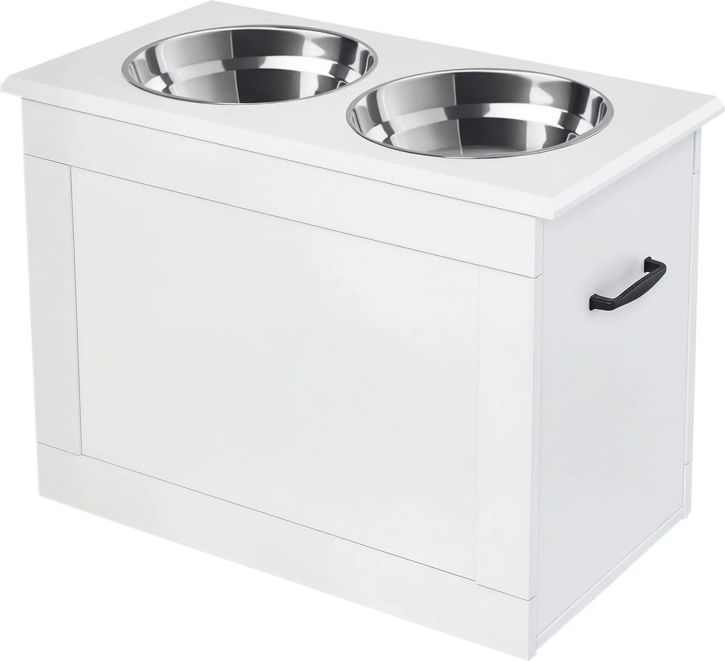 PawHut Emelt Etetőállomás Tároló Hellyel Víz Tál 2 x 2000ml Rozsdamentes Acél Tálak Kutyák és Macskák Számára | Aosom