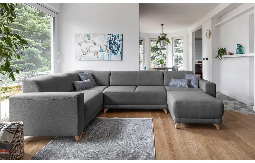 Szürke kinyitható-tárolóhelyes sarokkanapé (bal oldali-U alakú) Classy Sophie – Miuform