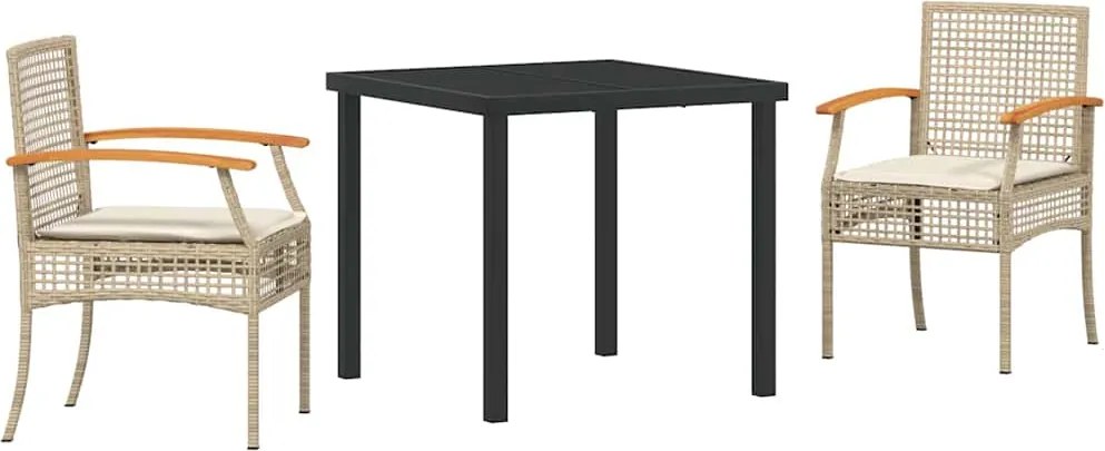 vidaXL Kert étkező szett 3 pcs Bézs polirattan