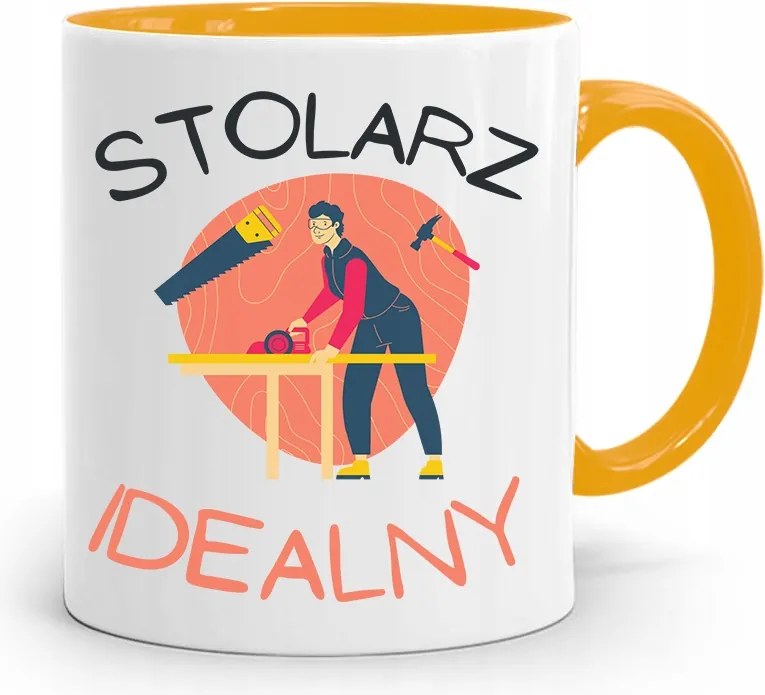 Sárga Bögre Ajándék Asztalosnak Tökéletes Asztalos, fényképes nyomtatással