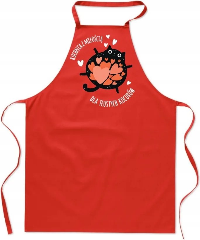 Konyhai Kötény piros Valentin Napi Ajándék Macska Sok Szeretet FA_452_cw